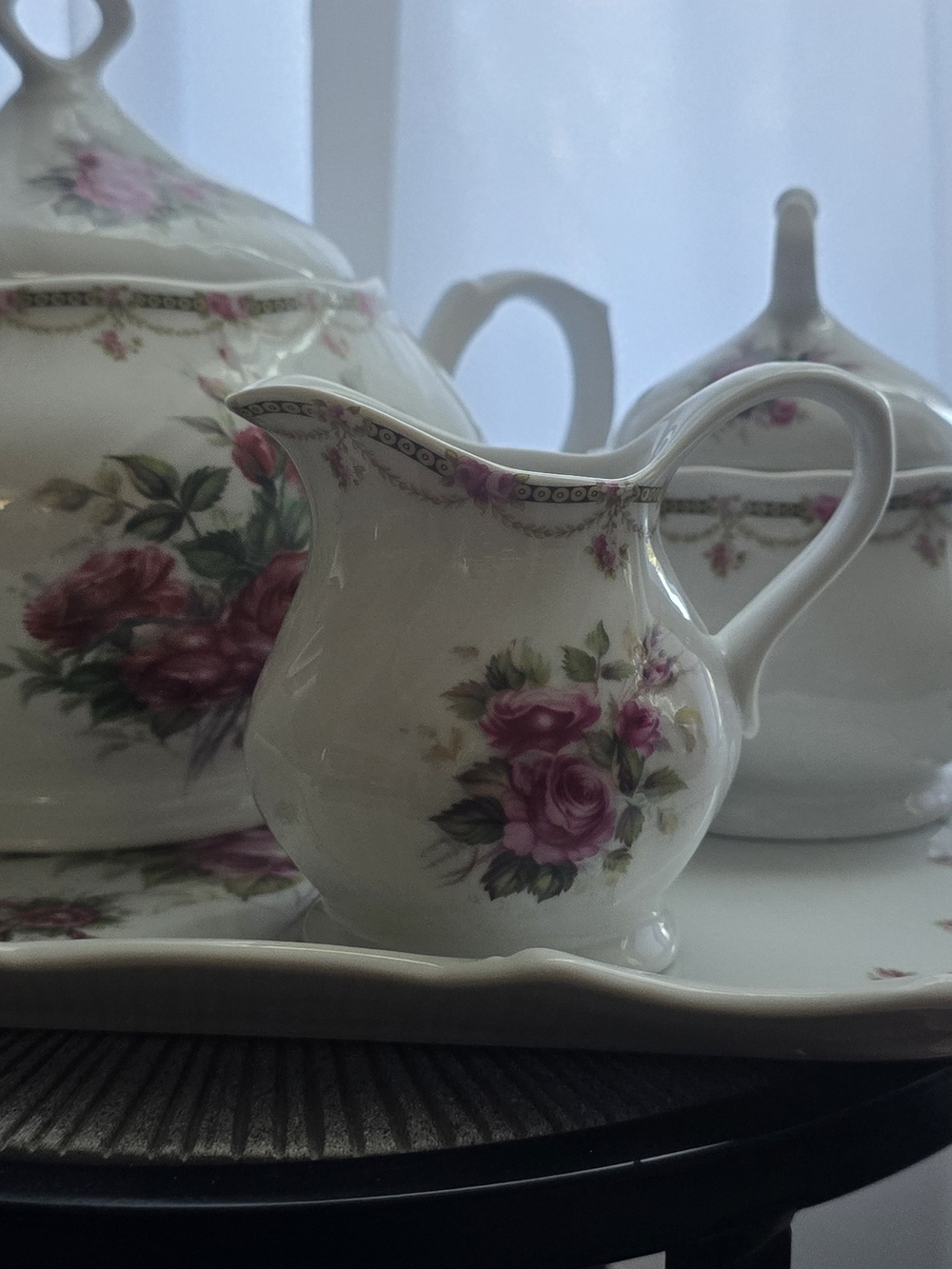 LISETTE White Porcelain Creamer with Pink Rose Motif